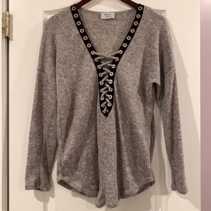 Gray top with black laceup neckline!